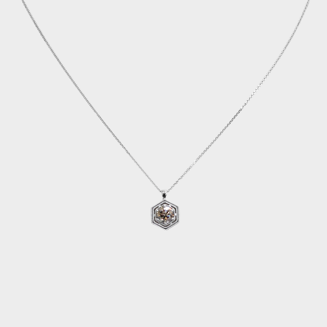 Vintage style brown Diamond White Gold Pendant