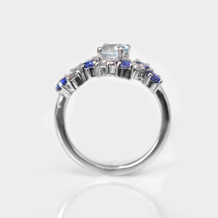 Aquamarine Sapphire &amp; Diamonds Blue Party ring