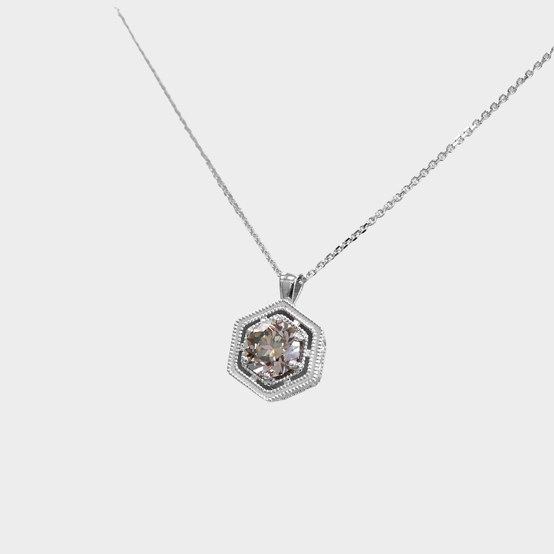 Vintage style brown Diamond White Gold Pendant