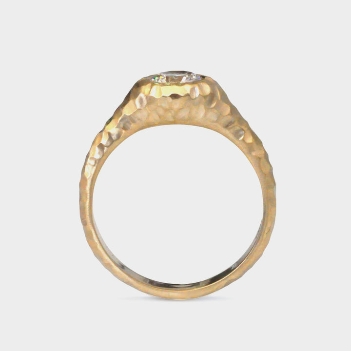 mat Hammered  Gold bezel set engagement ring