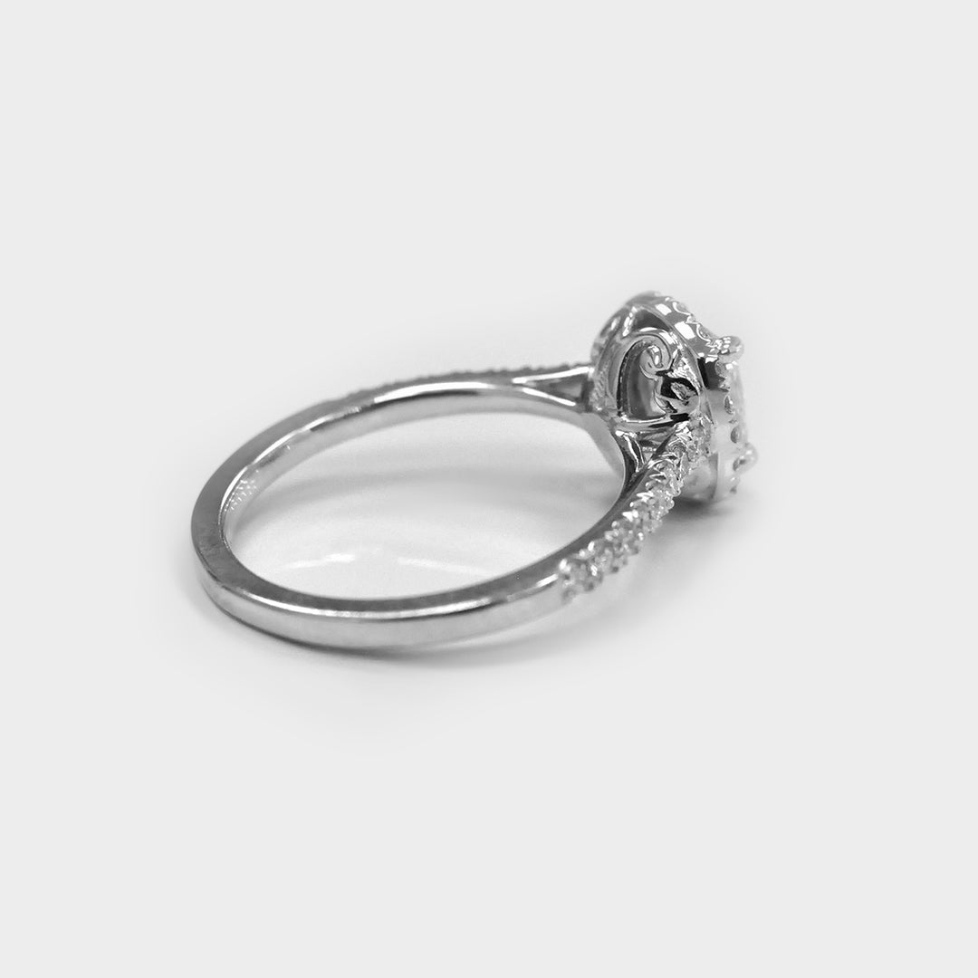 Cushion Cut White Diamond Halo Ring in White Gold