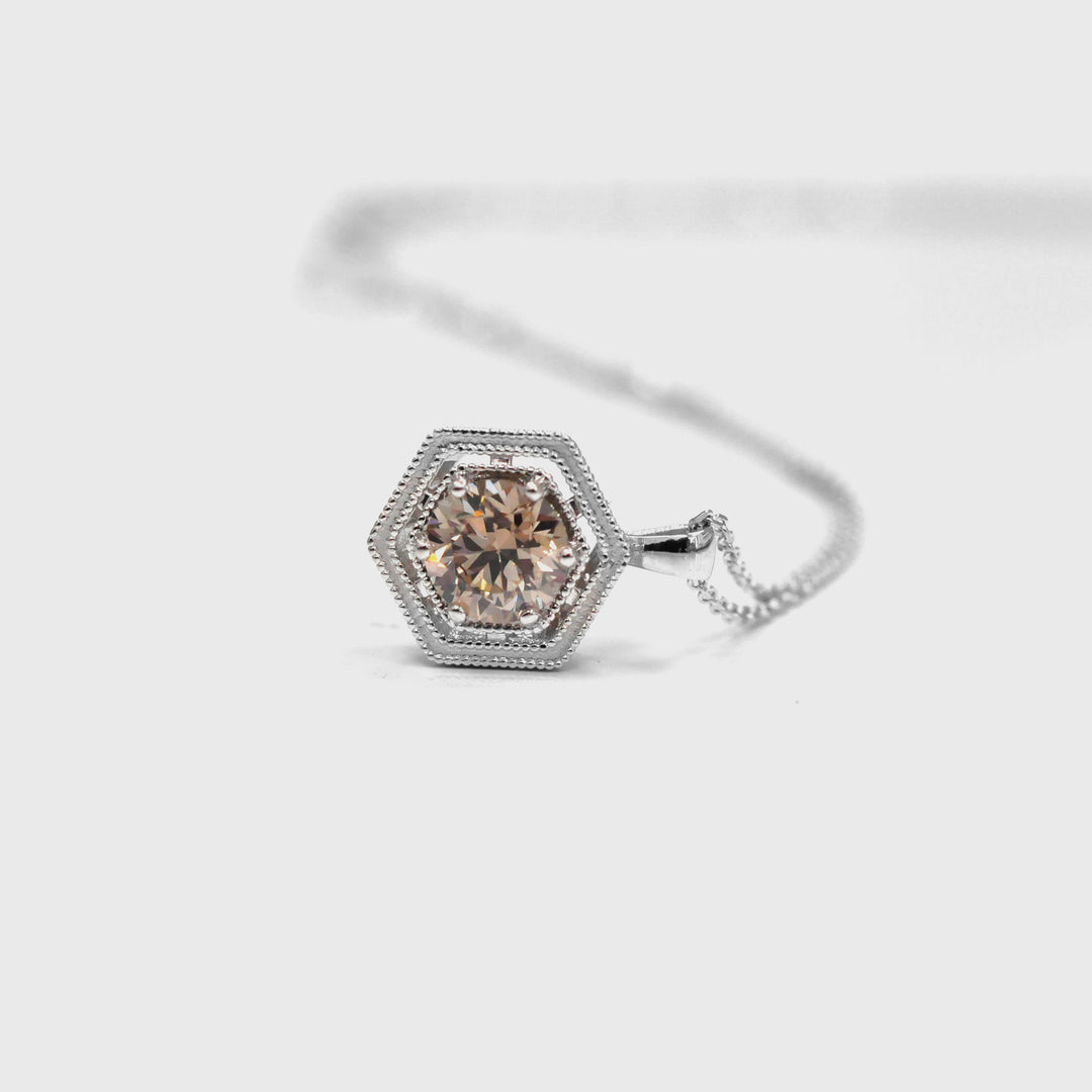 Vintage style brown Diamond White Gold Pendant
