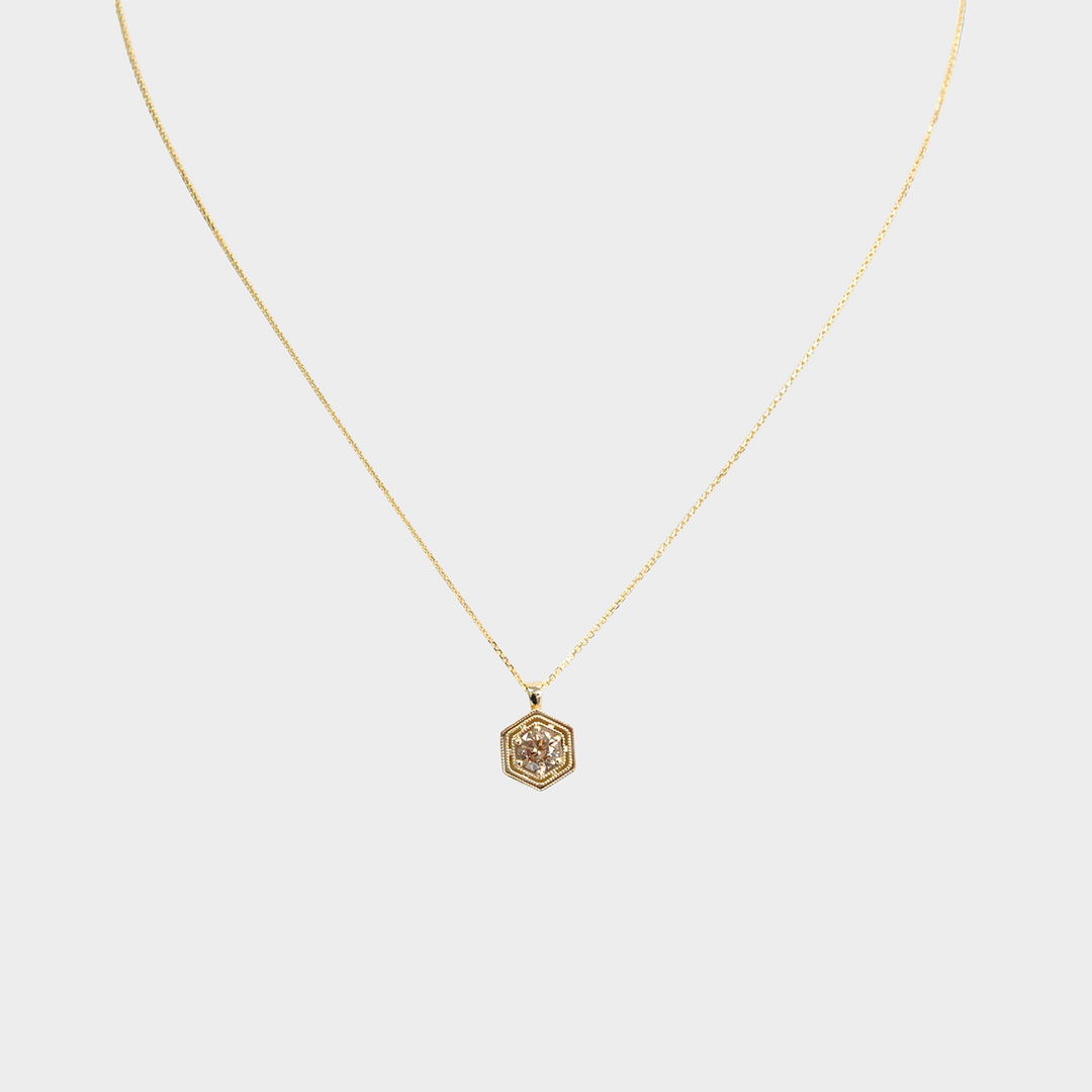 Vintage style brown Diamond Yellow Gold Pendant