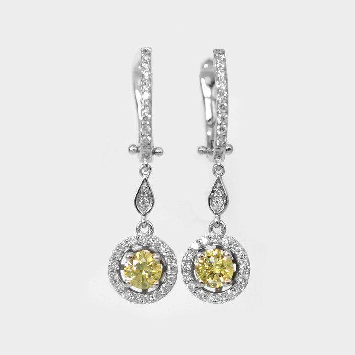 Fancy Round Yellow Diamonds dangling Earrings