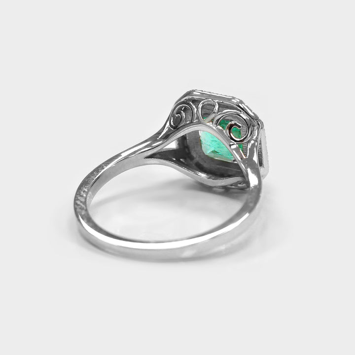 Double Halo Square Emerald &amp; Diamonds Ring