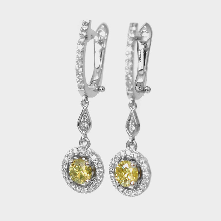 Fancy Round Yellow Diamonds dangling Earrings