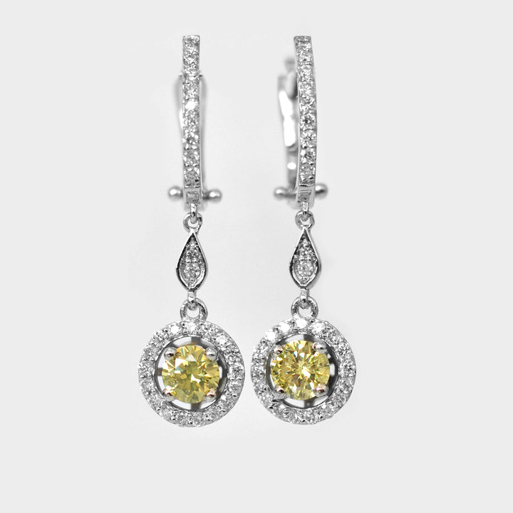 Fancy Round Yellow Diamonds dangling Earrings
