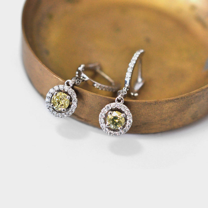 Fancy Round Yellow Diamonds dangling Earrings