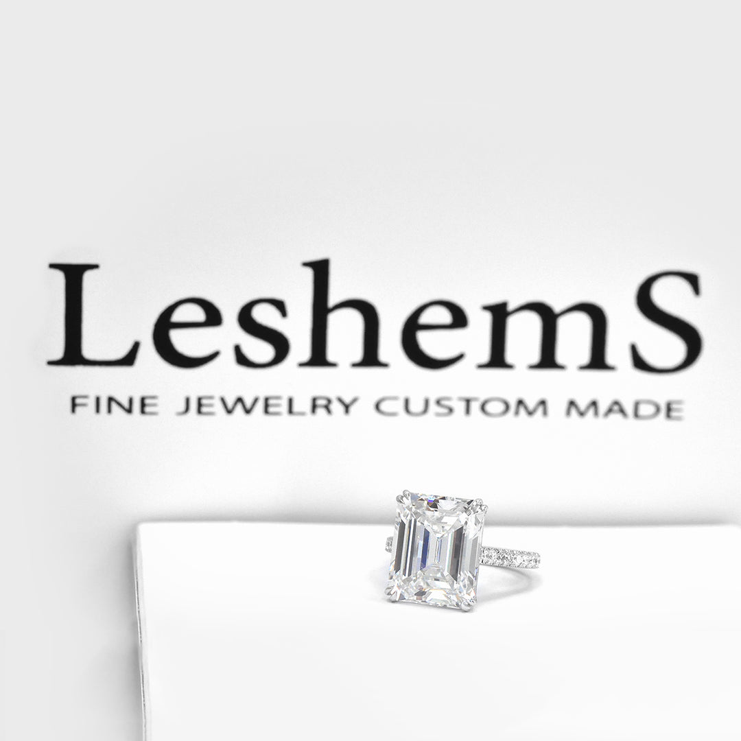 10 carat Emerald Cut White Diamond Statement Ring
