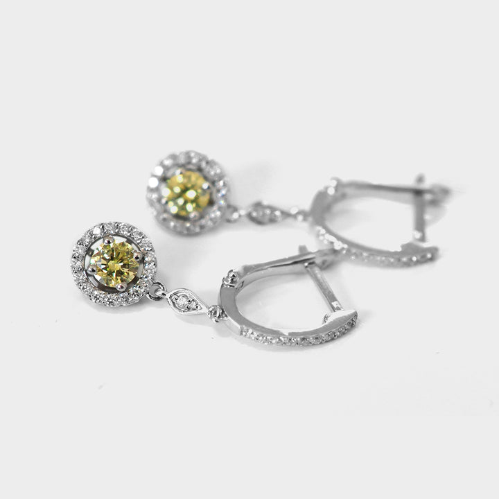 Fancy Round Yellow Diamonds dangling Earrings
