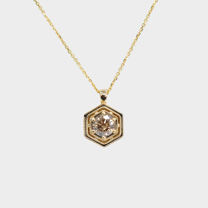 Vintage style brown Diamond Yellow Gold Pendant