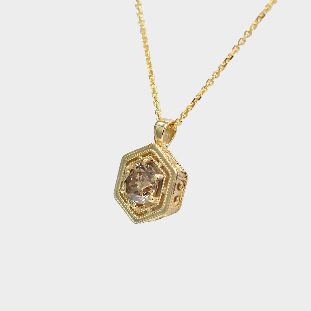Vintage style brown Diamond Yellow Gold Pendant