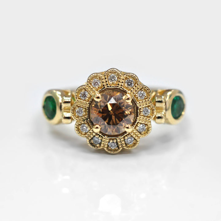Diamonds &amp; Emeralds Vintage Halo Engagement Ring