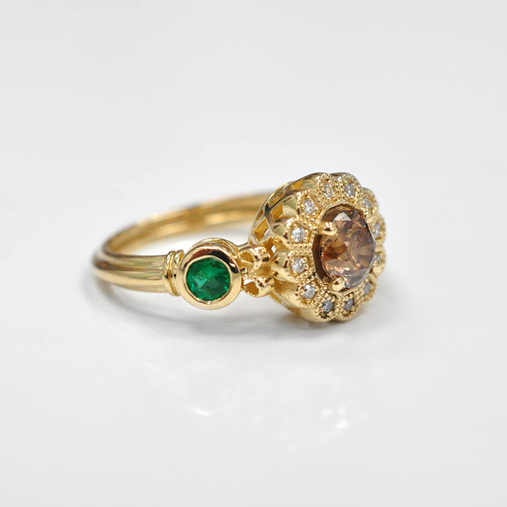 Diamonds &amp; Emeralds Vintage Halo Engagement Ring