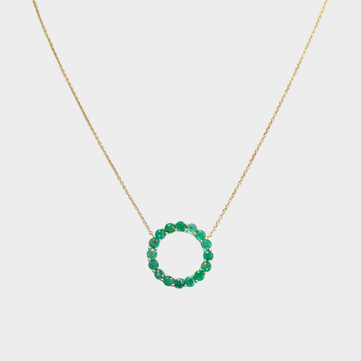 Green Emeralds Circle Necklace in Yellow Gold