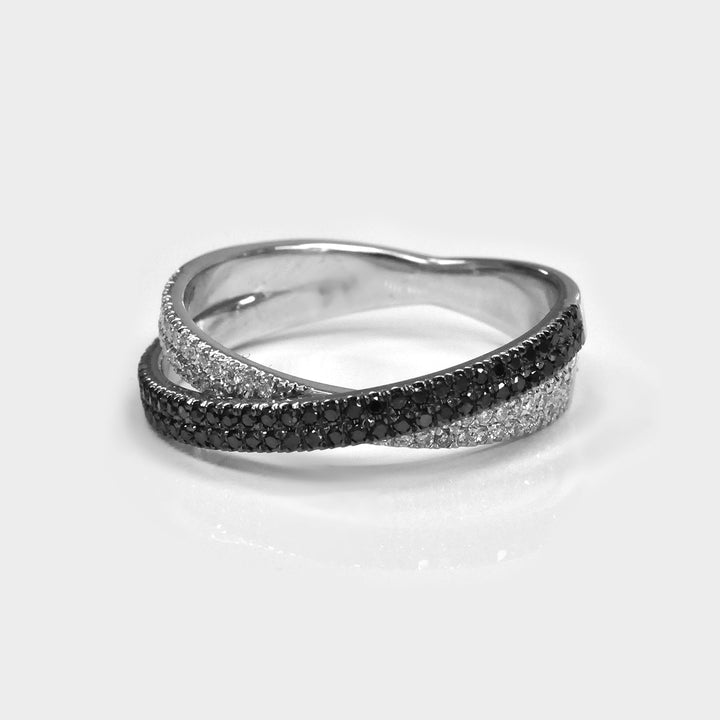 White and Black 2 rows Pave Diamonds Ring