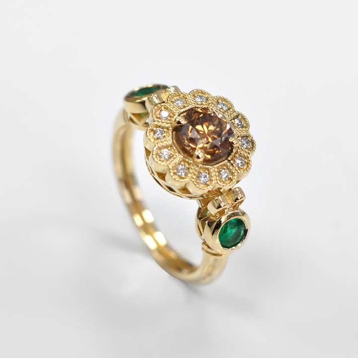 Diamonds &amp; Emeralds Vintage Halo Engagement Ring