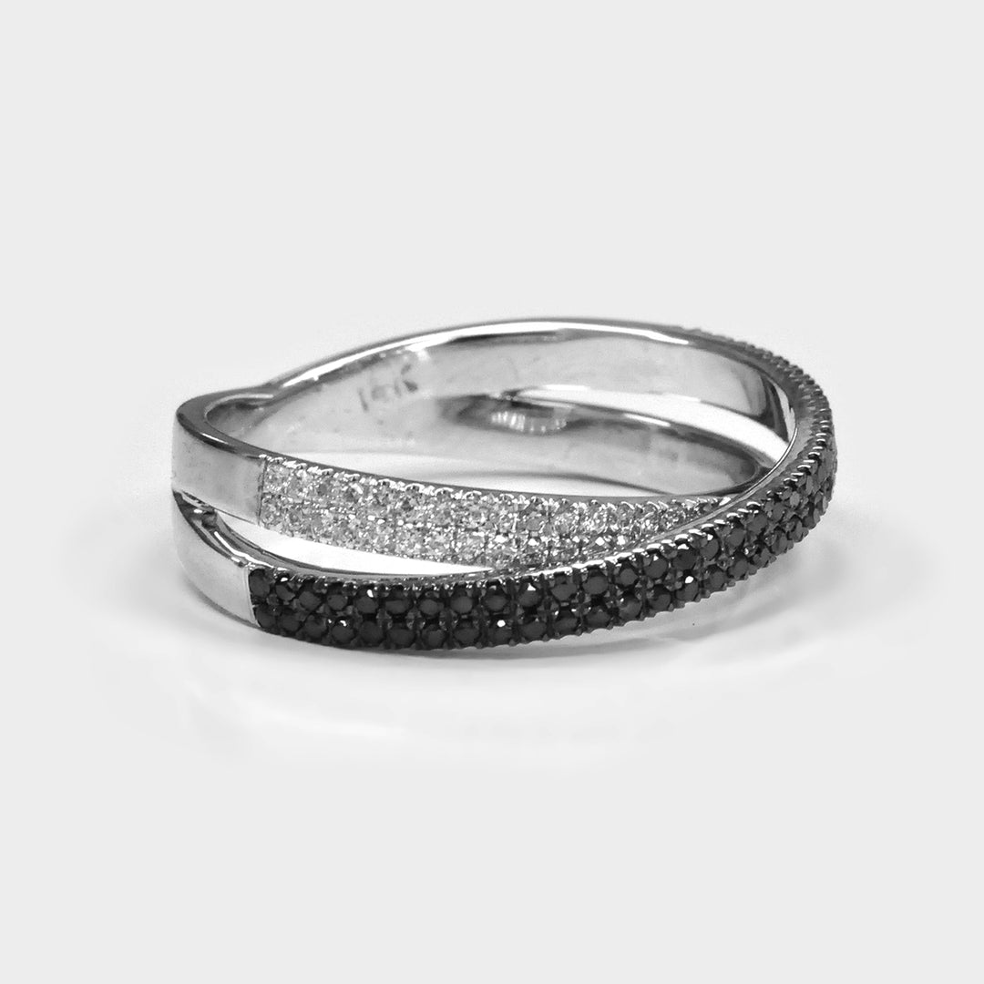 White and Black 2 rows Pave Diamonds Ring