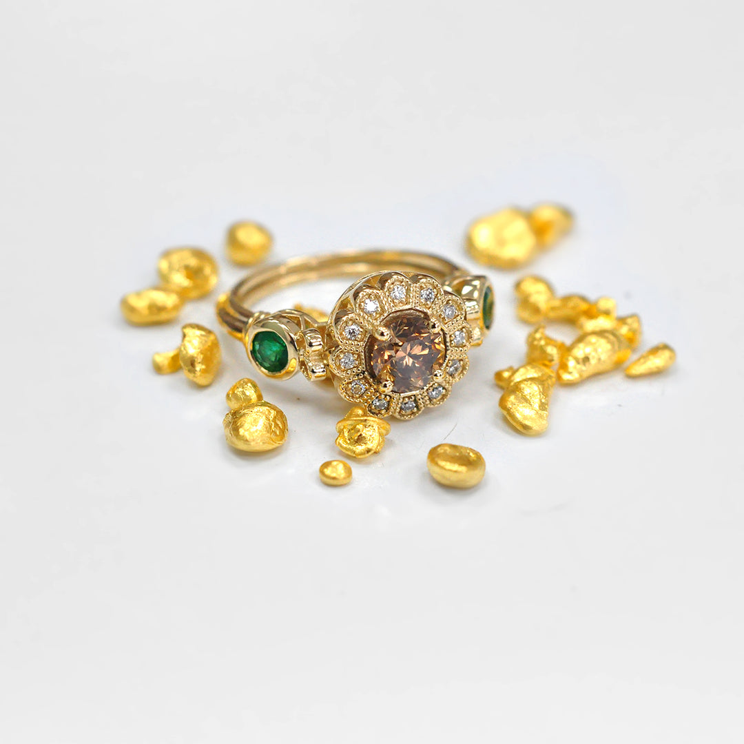 Diamonds &amp; Emeralds Vintage Halo Engagement Ring