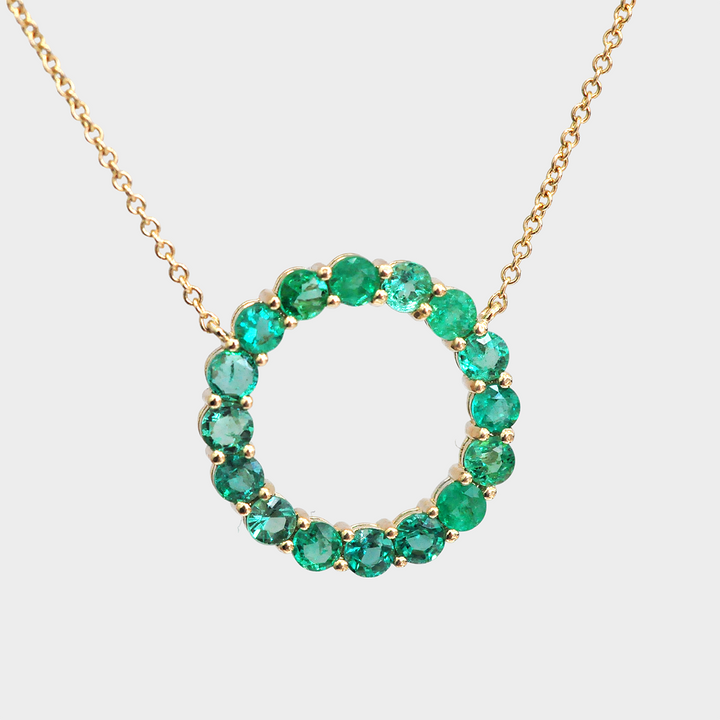 Green Emeralds Circle Necklace in Yellow Gold