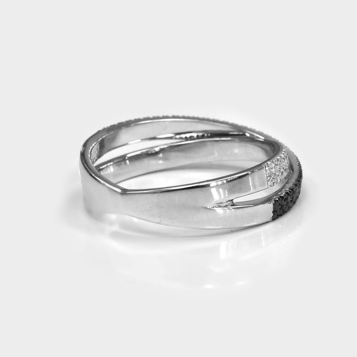 White and Black 2 rows Pave Diamonds Ring