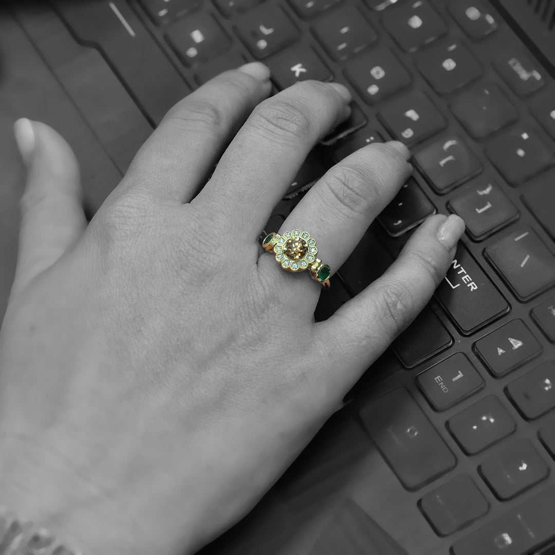 Diamonds &amp; Emeralds Vintage Halo Engagement Ring