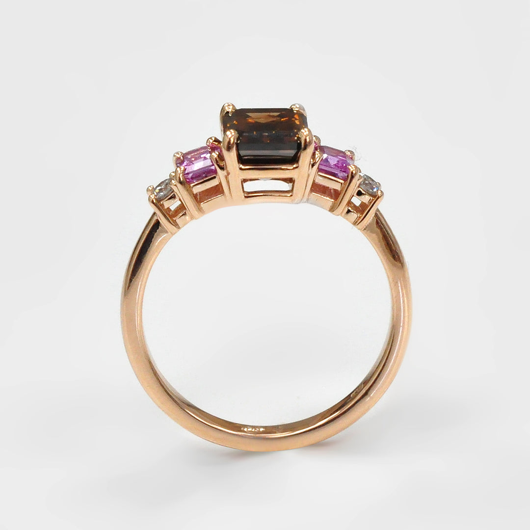 Diamonds and Pink Sapphires five stones Ring