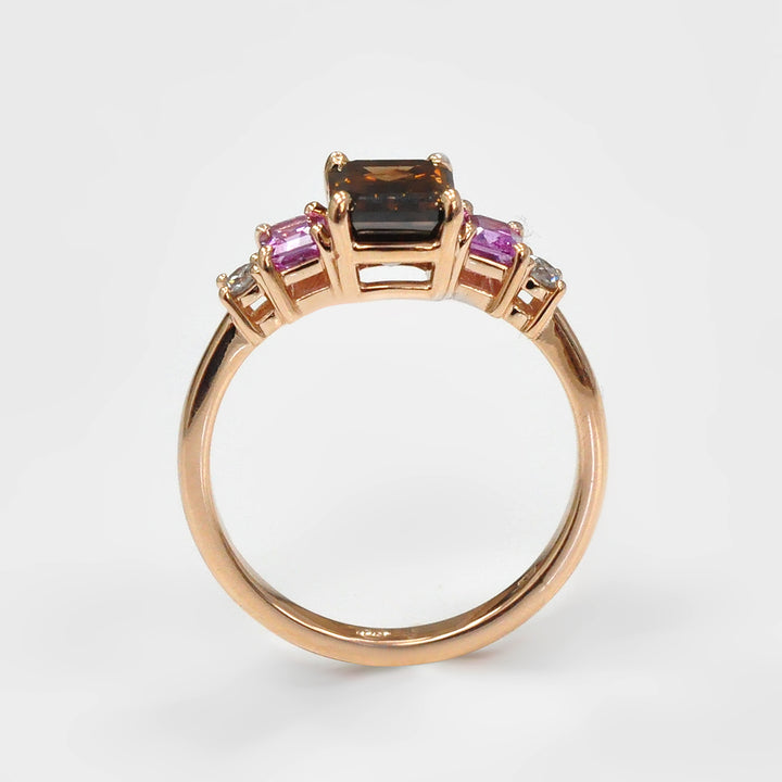 Diamonds and Pink Sapphires five stones Ring