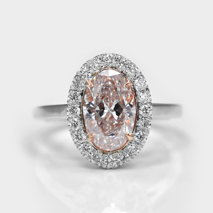 Fancy Oval Pink Diamond Halo Ring