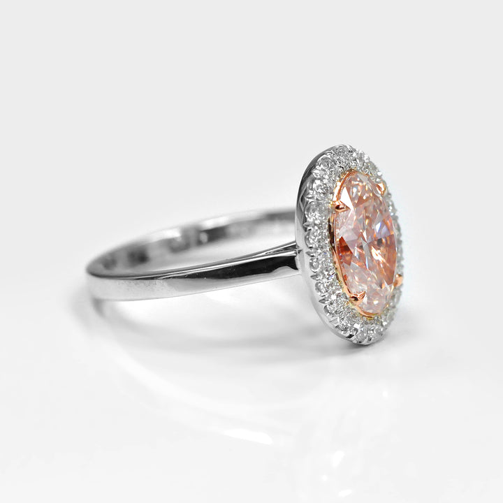 Fancy Oval Pink Diamond Halo Ring