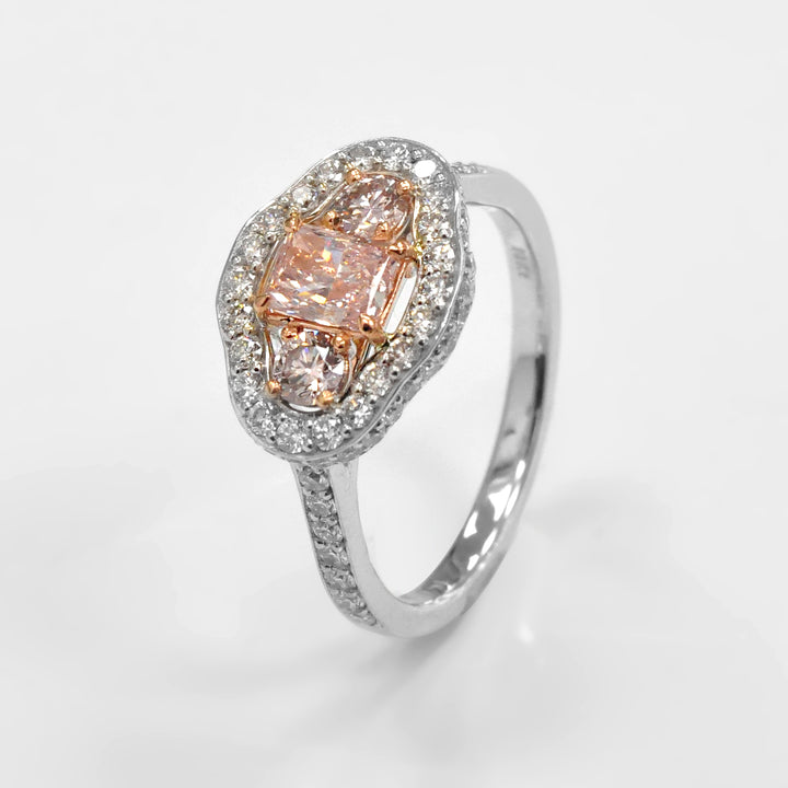 Unique Pink Diamond Engagement Ring in 18k White Gold
