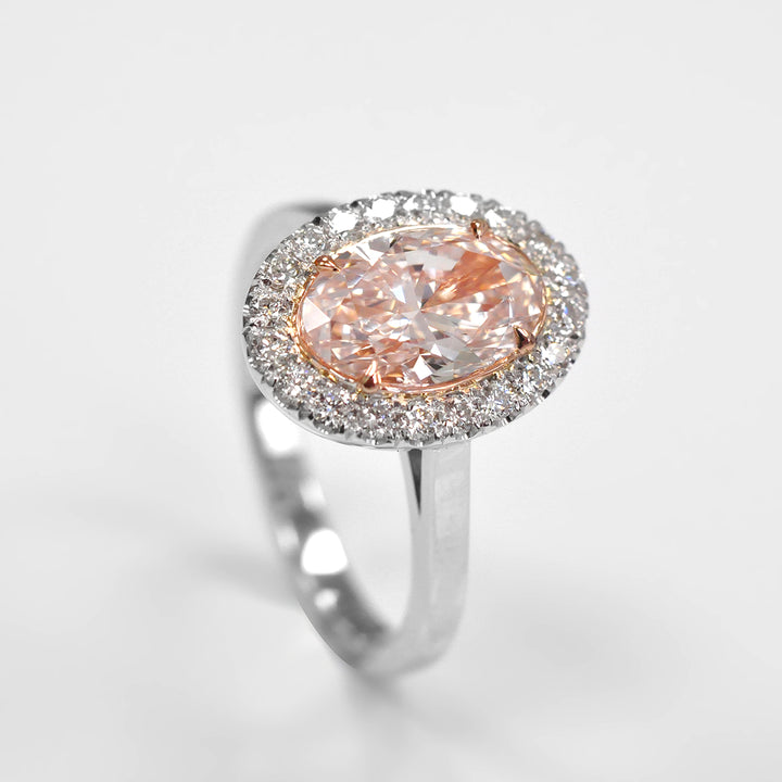 Fancy Oval Pink Diamond Halo Ring