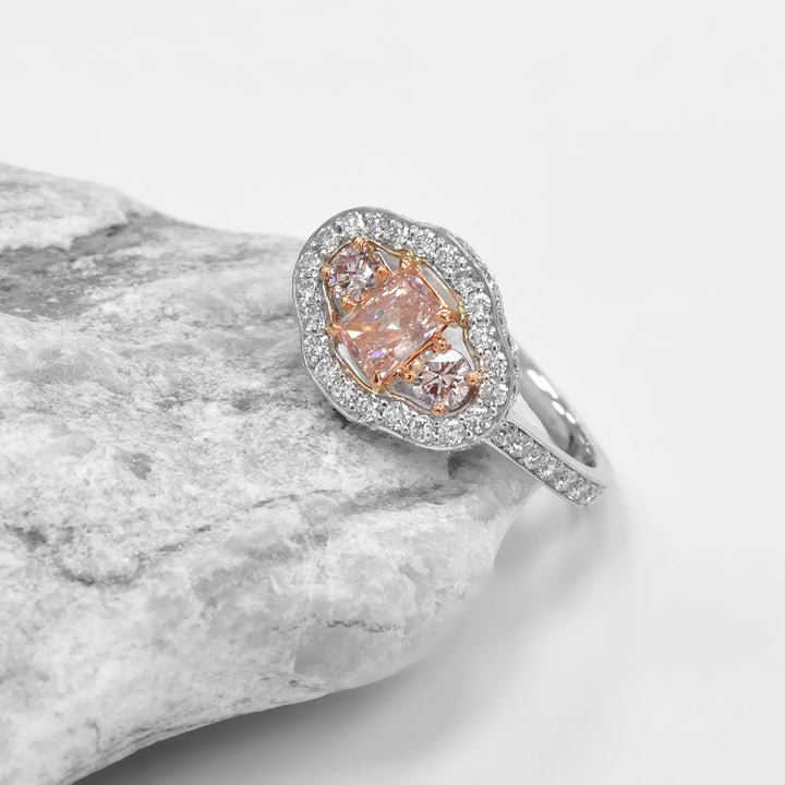 Unique Pink Diamond Engagement Ring in 18k White Gold