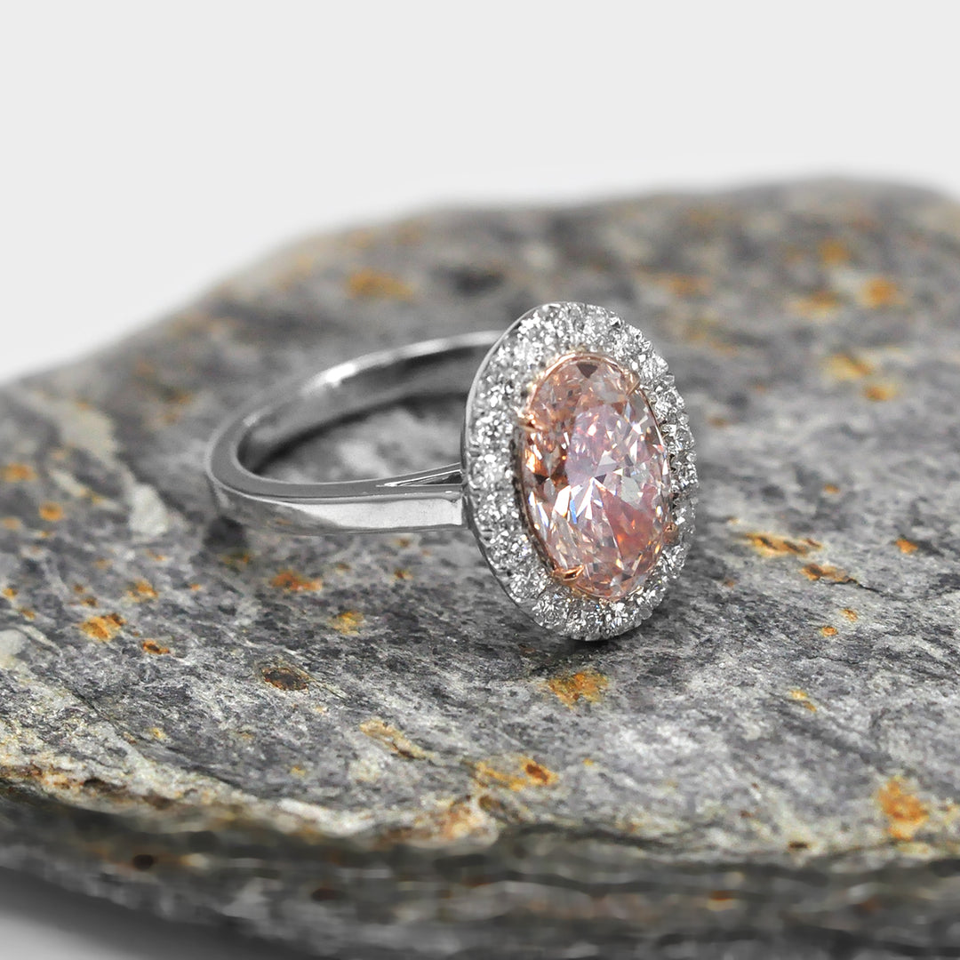 Fancy Oval Pink Diamond Halo Ring