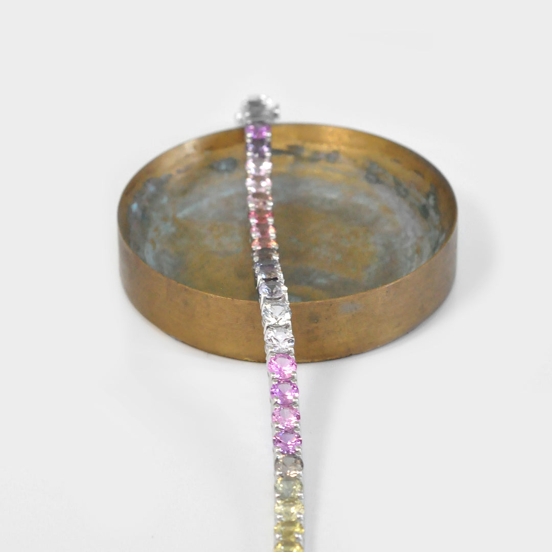 Round cut Light Color Sapphire &amp; Spinel Tennis Bracelet