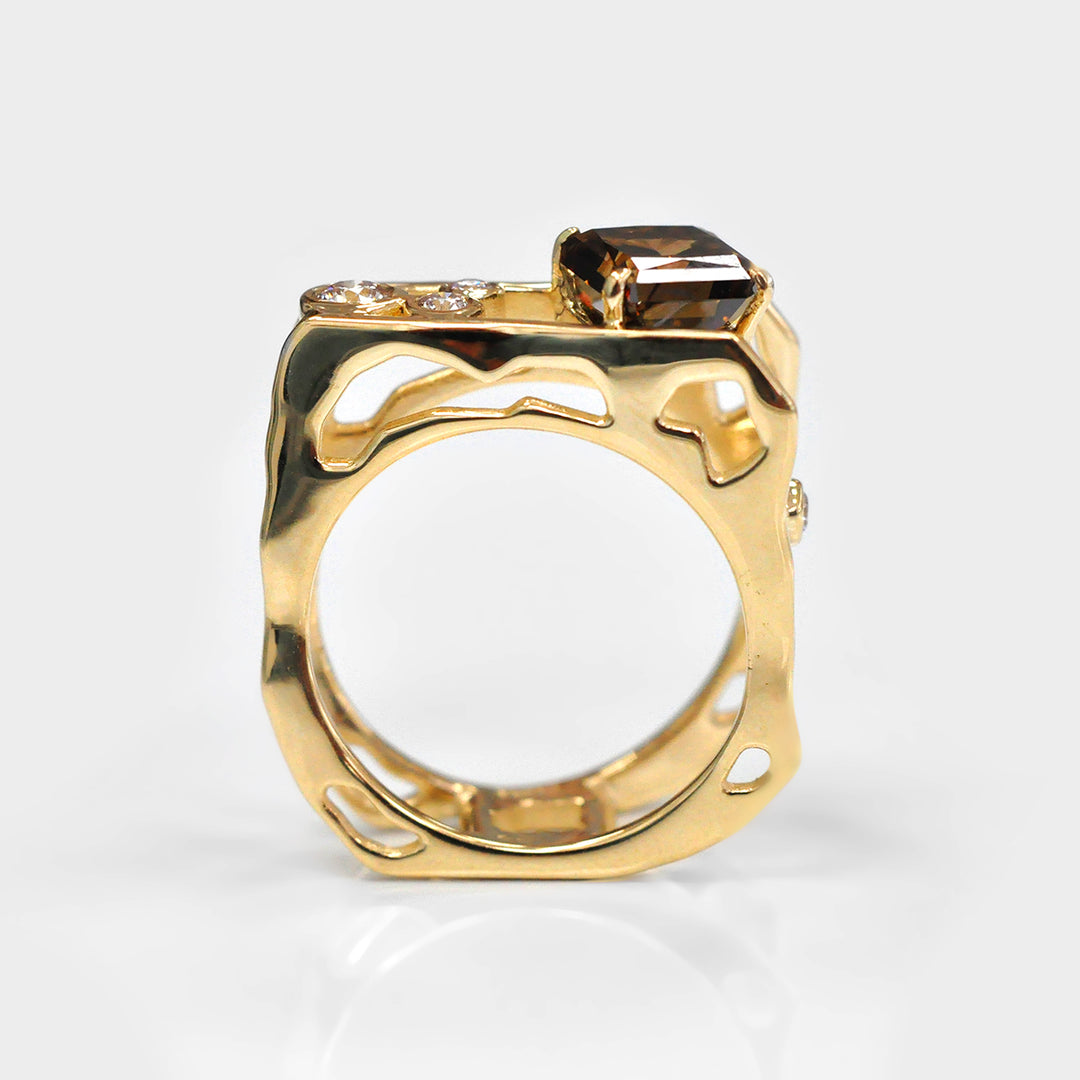 Deep Orange Diamond and Side Diamonds Ring Unique Design