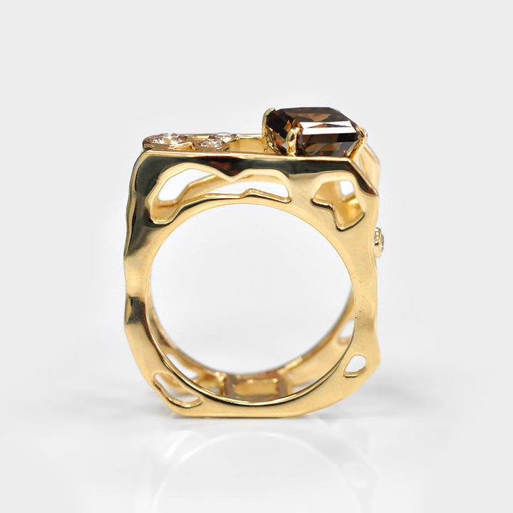 Deep Orange Diamond and Side Diamonds Ring Unique Design