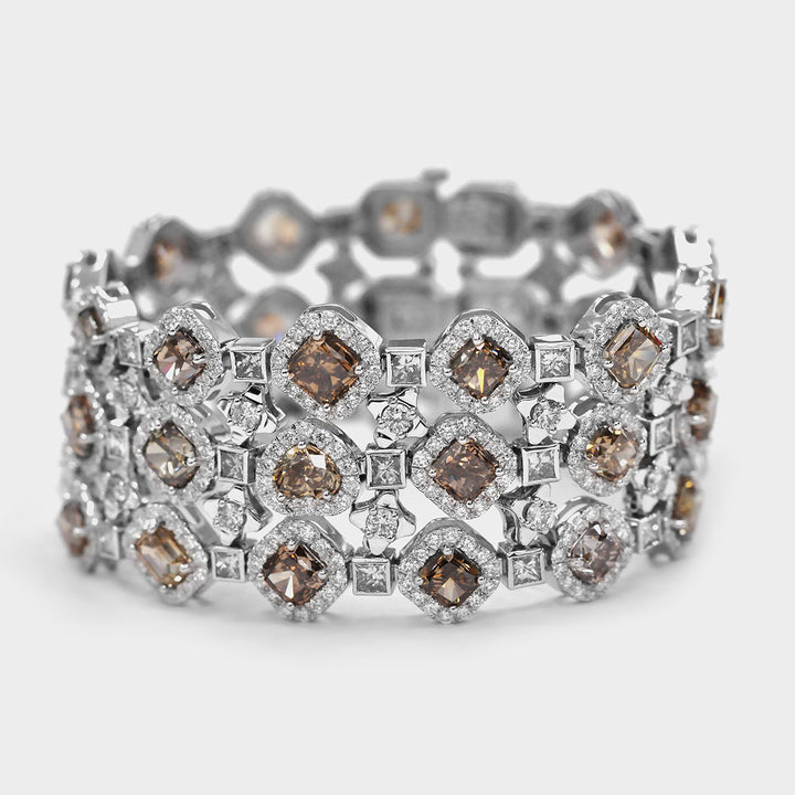 Unique Fancy Brown &amp; White Diamonds 18K White gold Bracelet