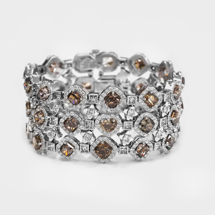 Unique Fancy Brown &amp; White Diamonds 18K White gold Bracelet