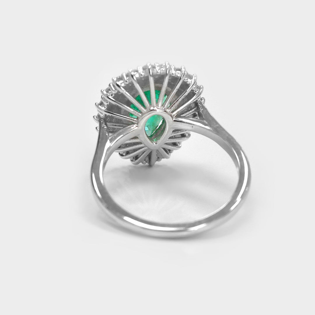 Double Halo Pear shape Emerald &amp; Diamonds Ring
