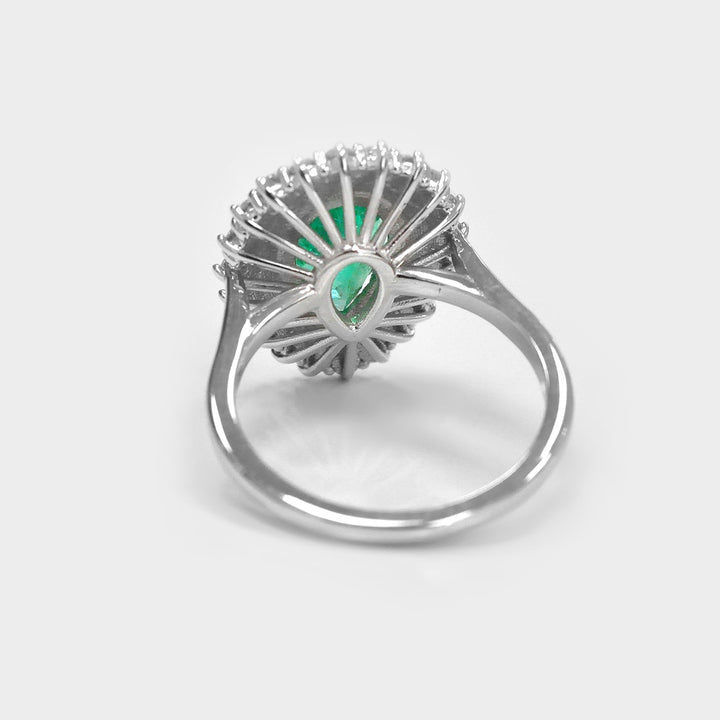 Double Halo Pear shape Emerald &amp; Diamonds Ring