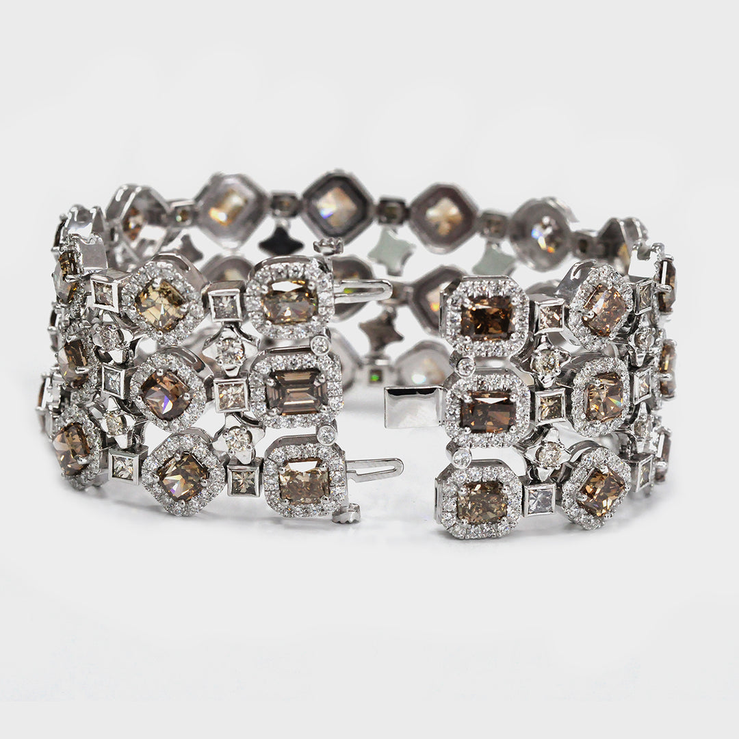 Unique Fancy Brown &amp; White Diamonds 18K White gold Bracelet