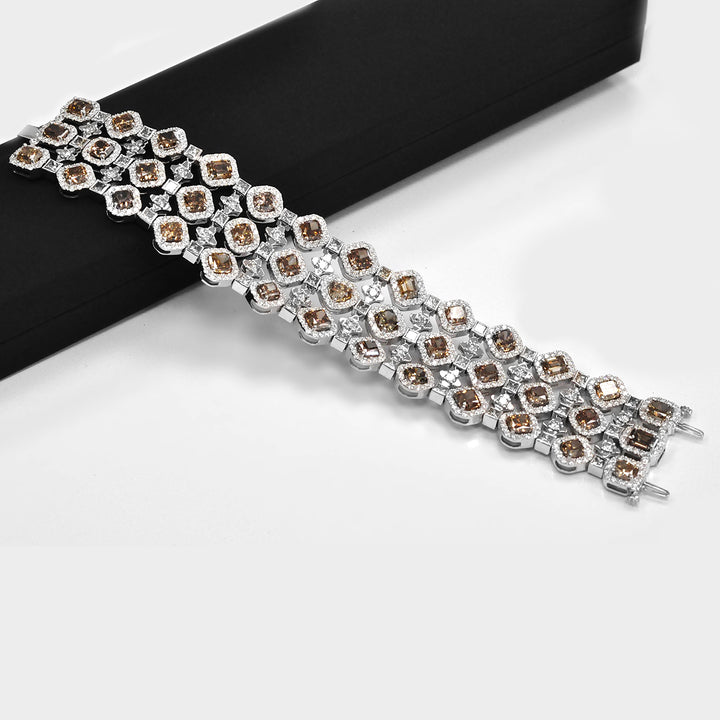 Unique Fancy Brown &amp; White Diamonds 18K White gold Bracelet