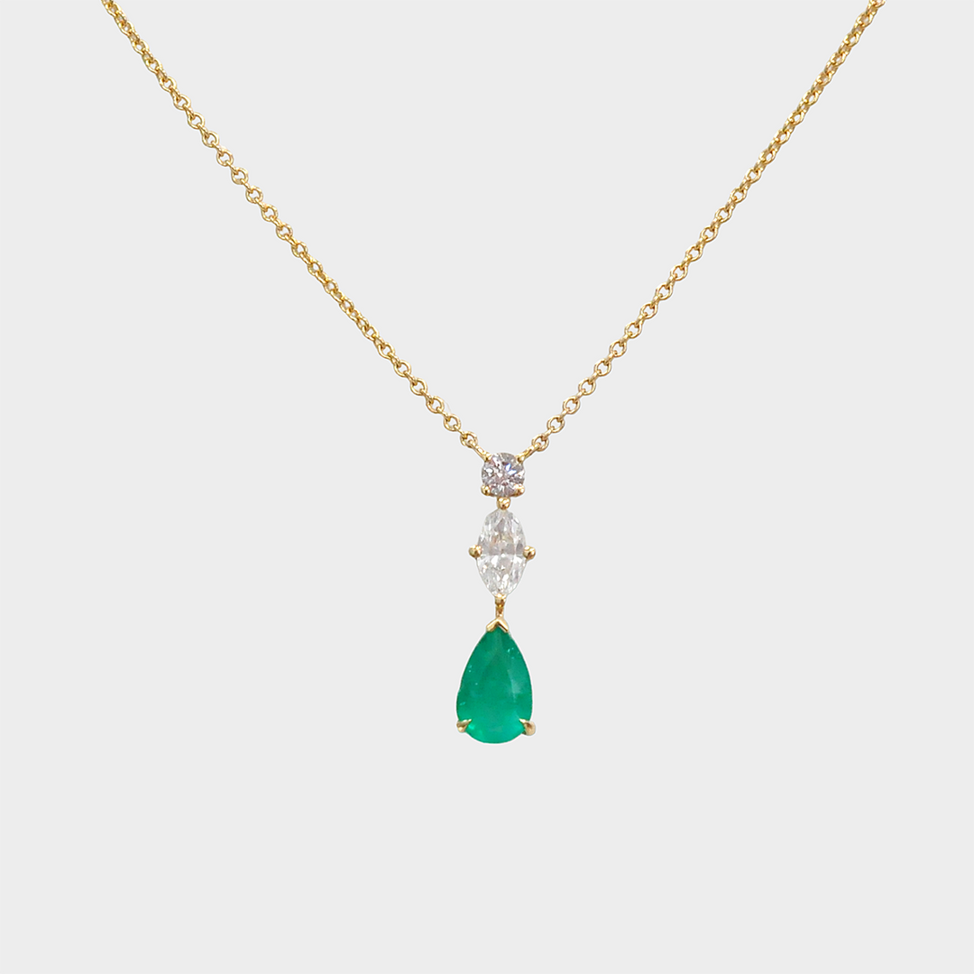 Colombian Emerald and Mix Shape Diamond Pendant