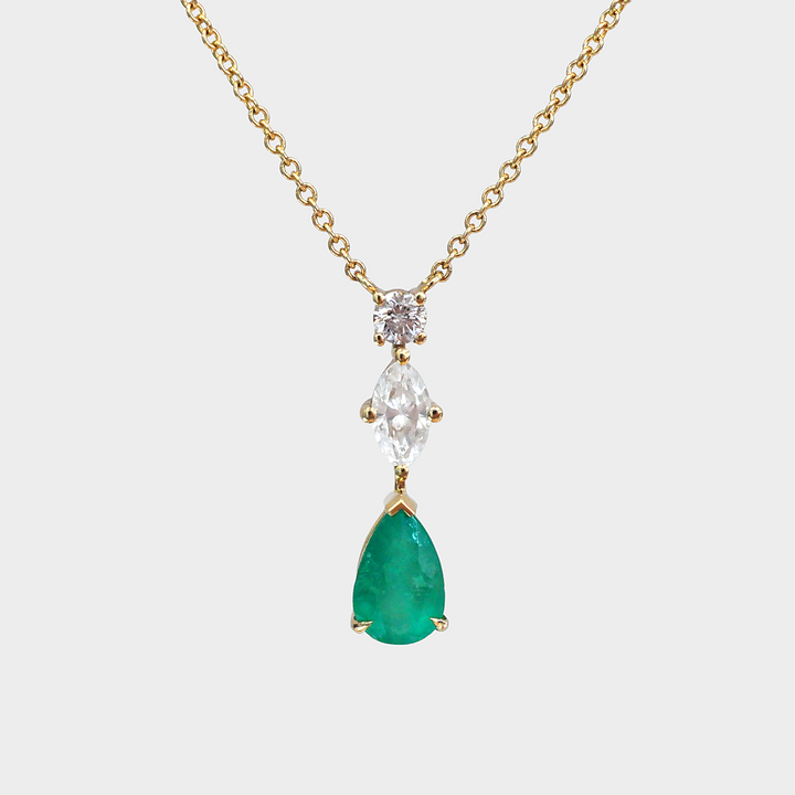 Colombian Emerald and Mix Shape Diamond Pendant