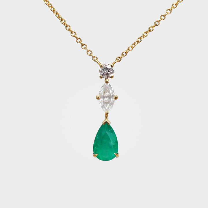 Colombian Emerald and Mix Shape Diamond Pendant