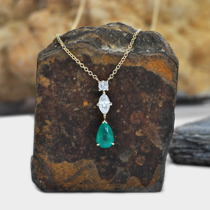Colombian Emerald and Mix Shape Diamond Pendant
