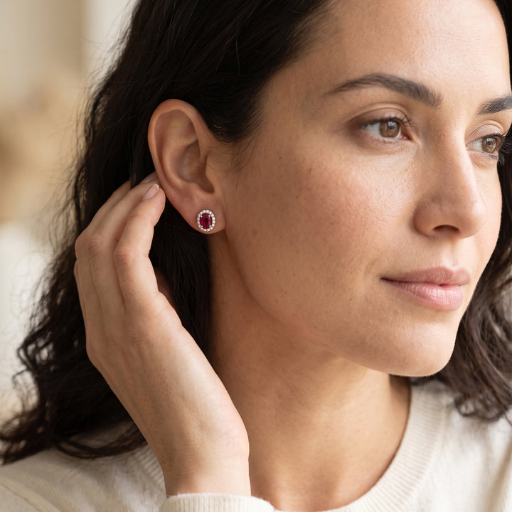 rose gold Ruby &amp; Diamonds halo earrings