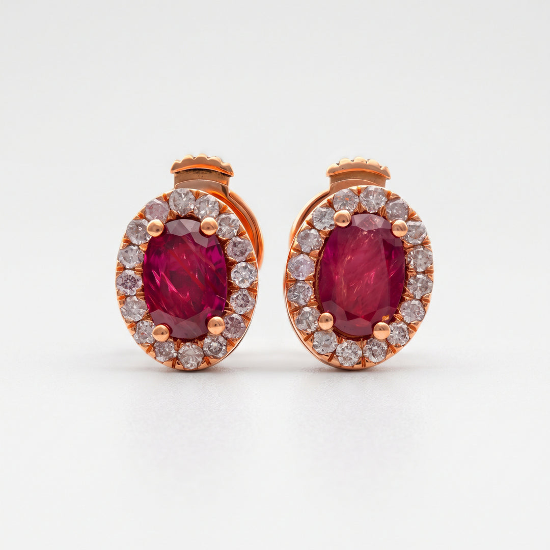 rose gold Ruby &amp; Diamonds halo earrings