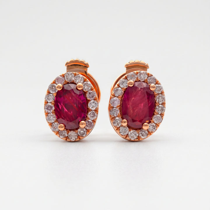 rose gold Ruby &amp; Diamonds halo earrings